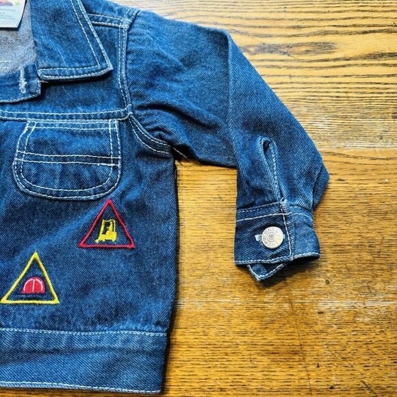 Vintage Baby Boys Denim Jacket 12M Construction Patches Jeans Truck Machine Kids - Picture 6 of 9